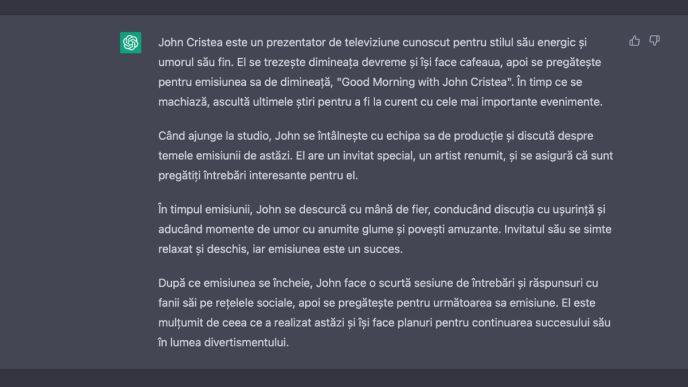 inteligență artificială, AI, robot inteligent, openai, chat, compuneri, referate, scenarii, test AI, limba română