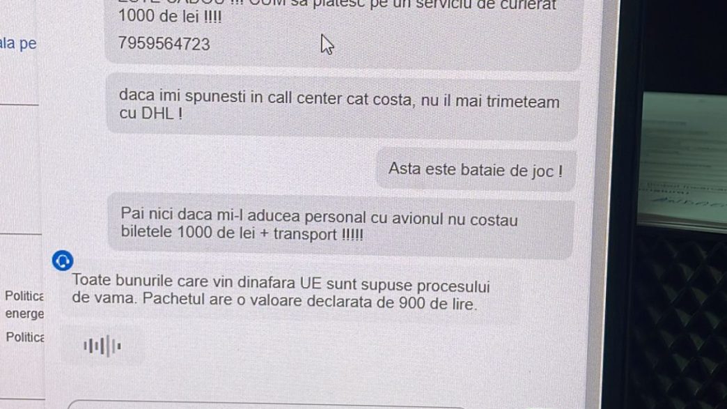 taxe vamale, experiență personală, colet UK, curierat, servicii, DHL, ploieștean, mesaj chat