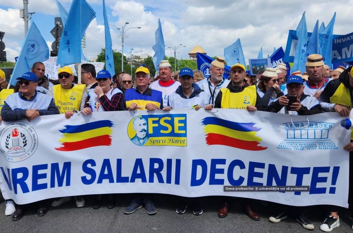 proteste, educație, sindicaliști, grevă generală, Marian Neacșu, creștere salarială, vocația nu ține de foame, profesori, protest 25 mai