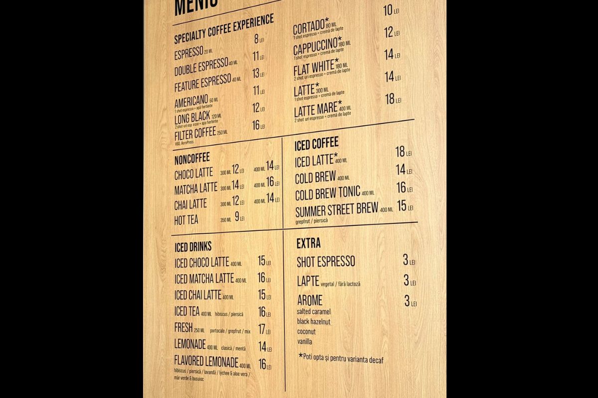 Street Coffee Roasters, o nouă cafenea deschisă la Value Center Ploiești. Un cappuccino costă 12 lei, iar o apă la jumătate este 7 lei 1