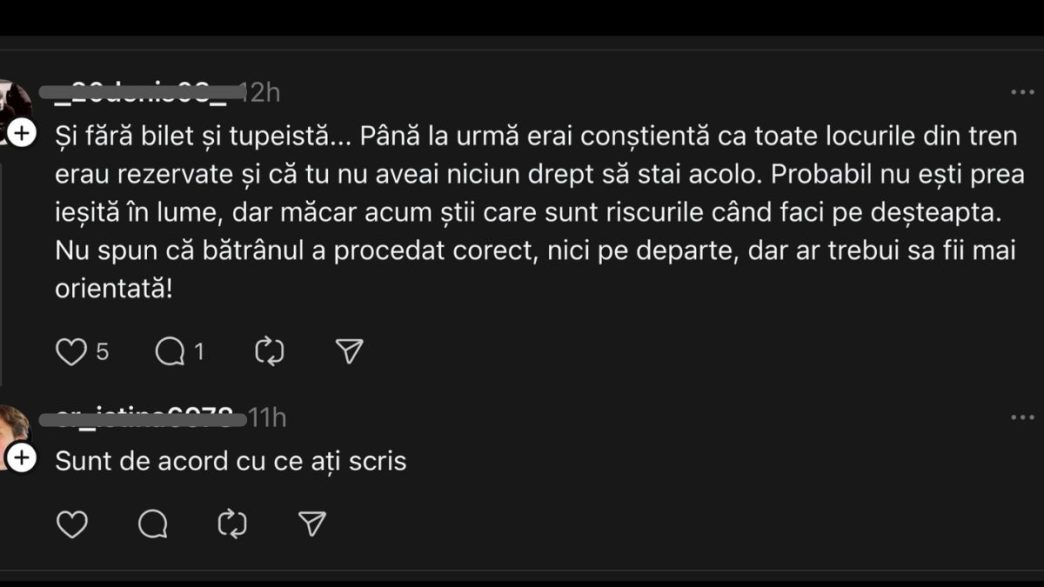 reacții, internauți, Threads, agresată în tren, lipsă de respect, femeie agresată