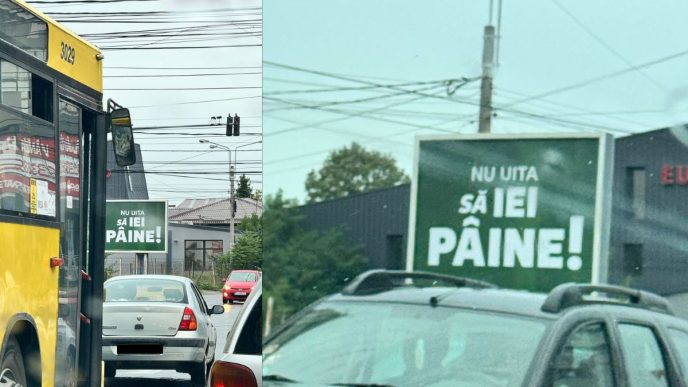 Ploiești, reclamă, banner publicitar, nu uita să iei pâine, la ce face reclamă, campanie publicitară