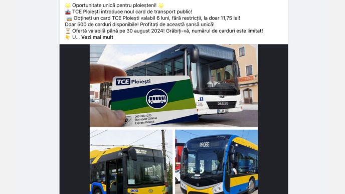 cardul de transport public, fraudă, TCE Ploiești, pagină fake