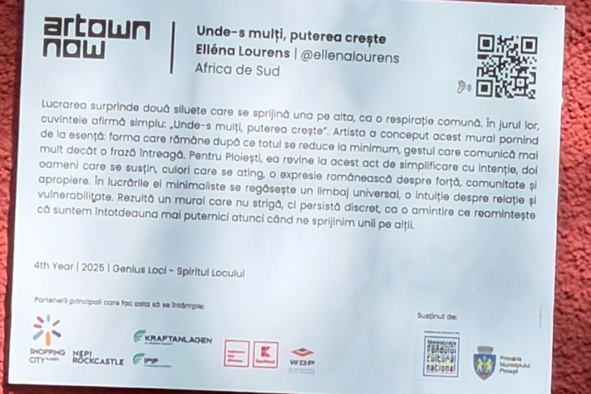Muralul din Ploiești "Unde-s mulți, puterea crește", criticat public. Ce a vrut să transmită Elléna Lourens 5 Muralul din Ploiești "Unde-s mulți, puterea crește", criticat public. Ce a vrut să transmită Elléna Lourens 3