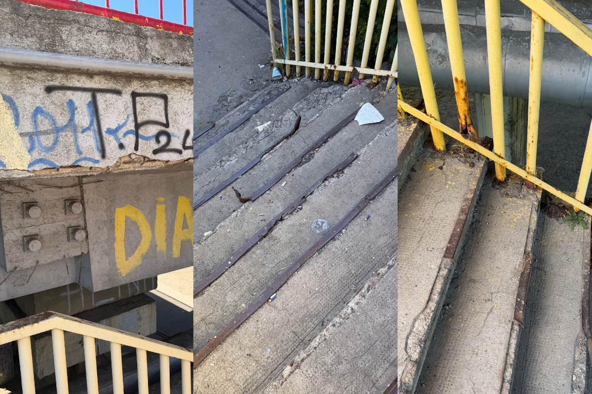 Podul de la Gara de Sud, imaginea nepăsării? Trepte degradate, gunoaie și bucăți care par gata să cadă peste mașini 5 Podul de la Gara de Sud, imaginea nepăsării? Trepte degradate, gunoaie și bucăți care par gata să cadă peste mașini 3